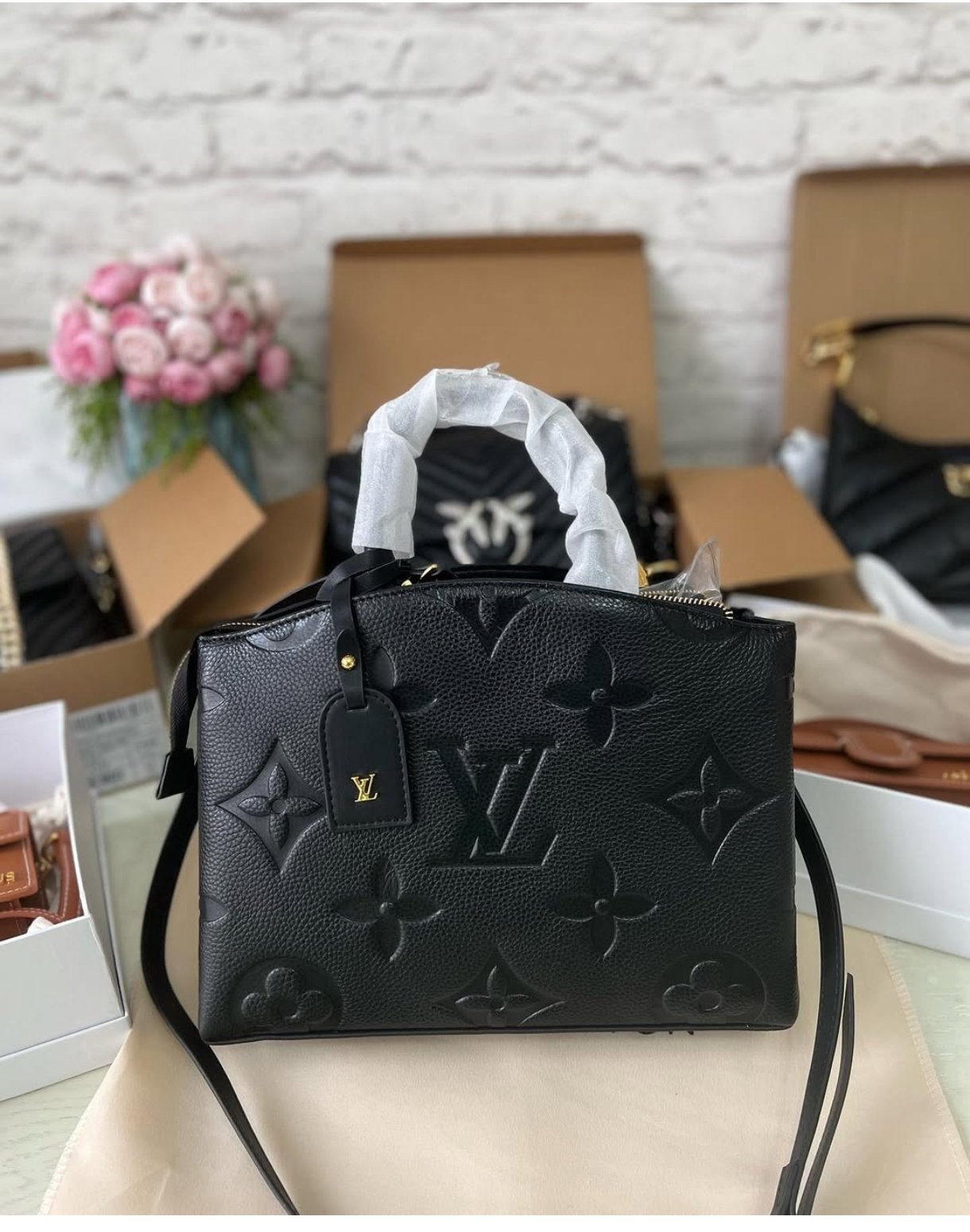 Louis Vuitton Palais Petit Bicolor Monogram Empreinte Leather Black With Dust Bag 45811