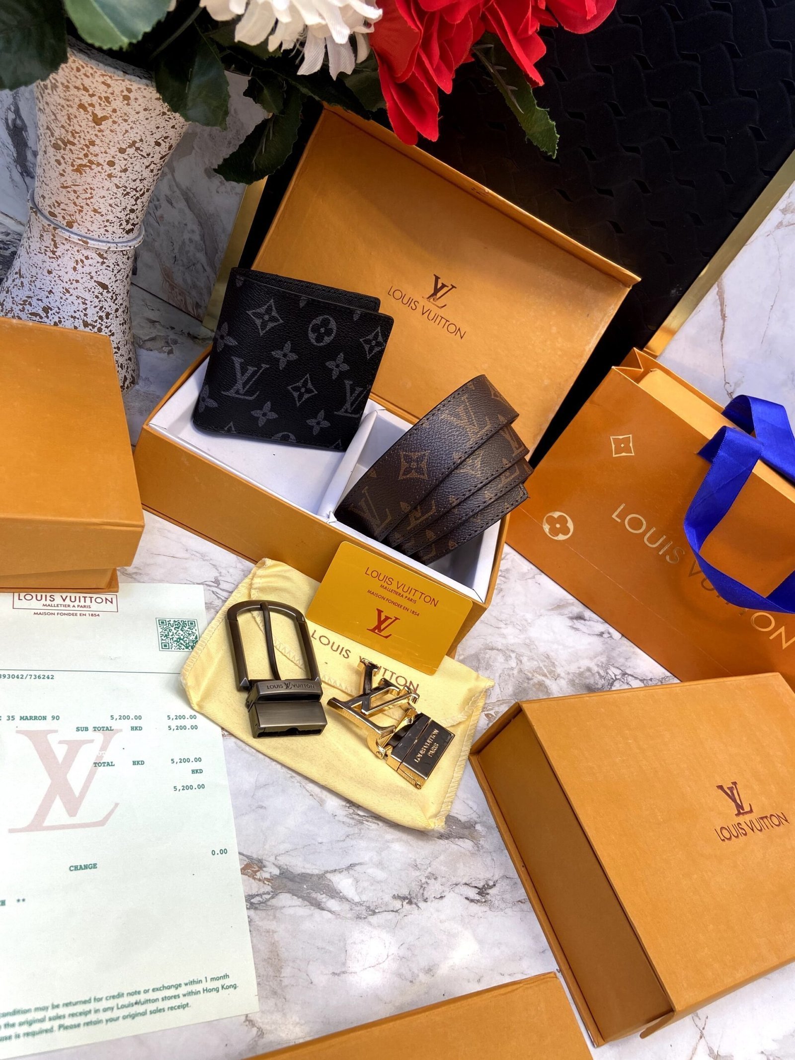 Louis Vuitton Premium 2 Buckle Belt & wallet Combo
