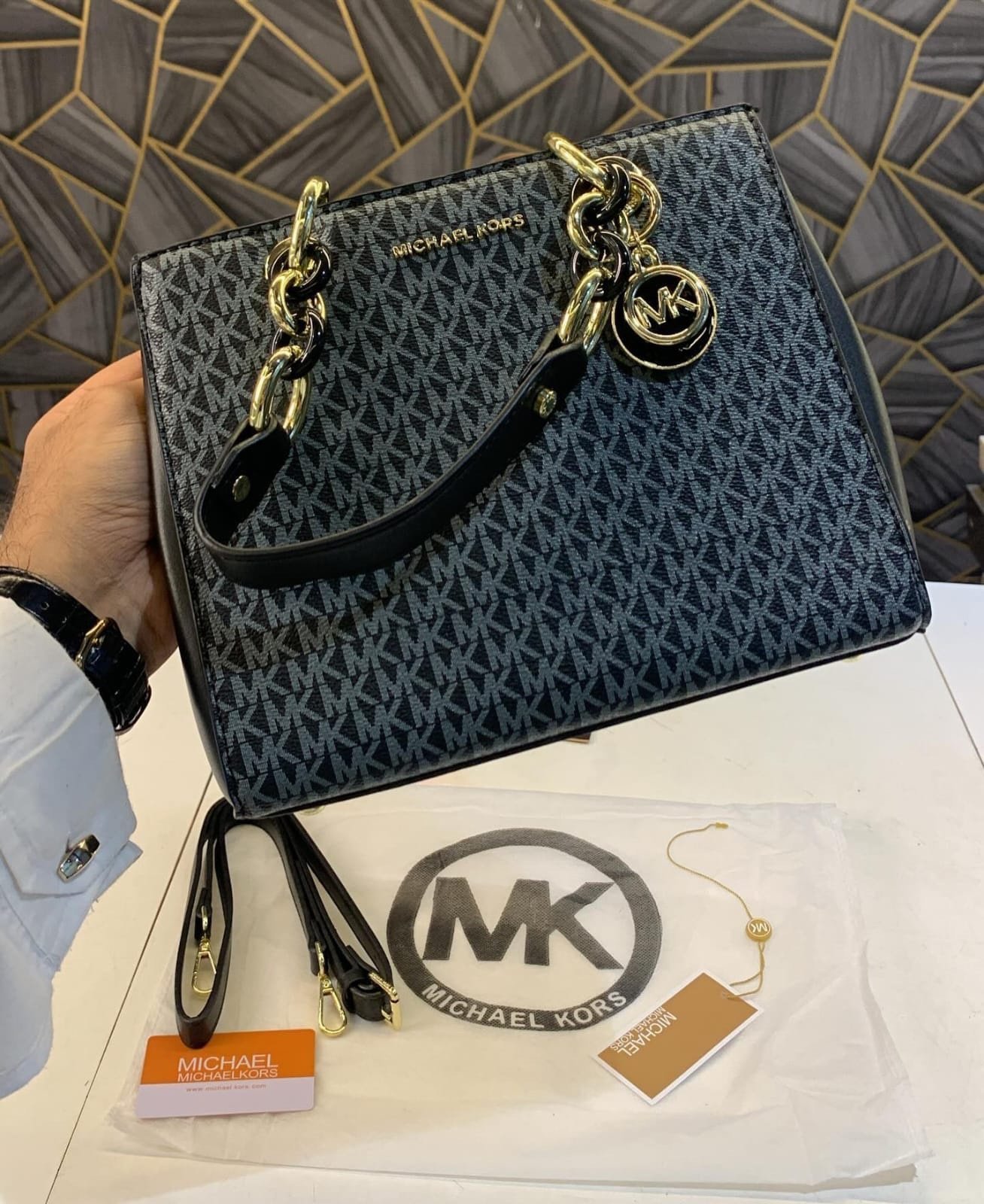 Michael-Kors-Jet Set monogram-print shoulder bag