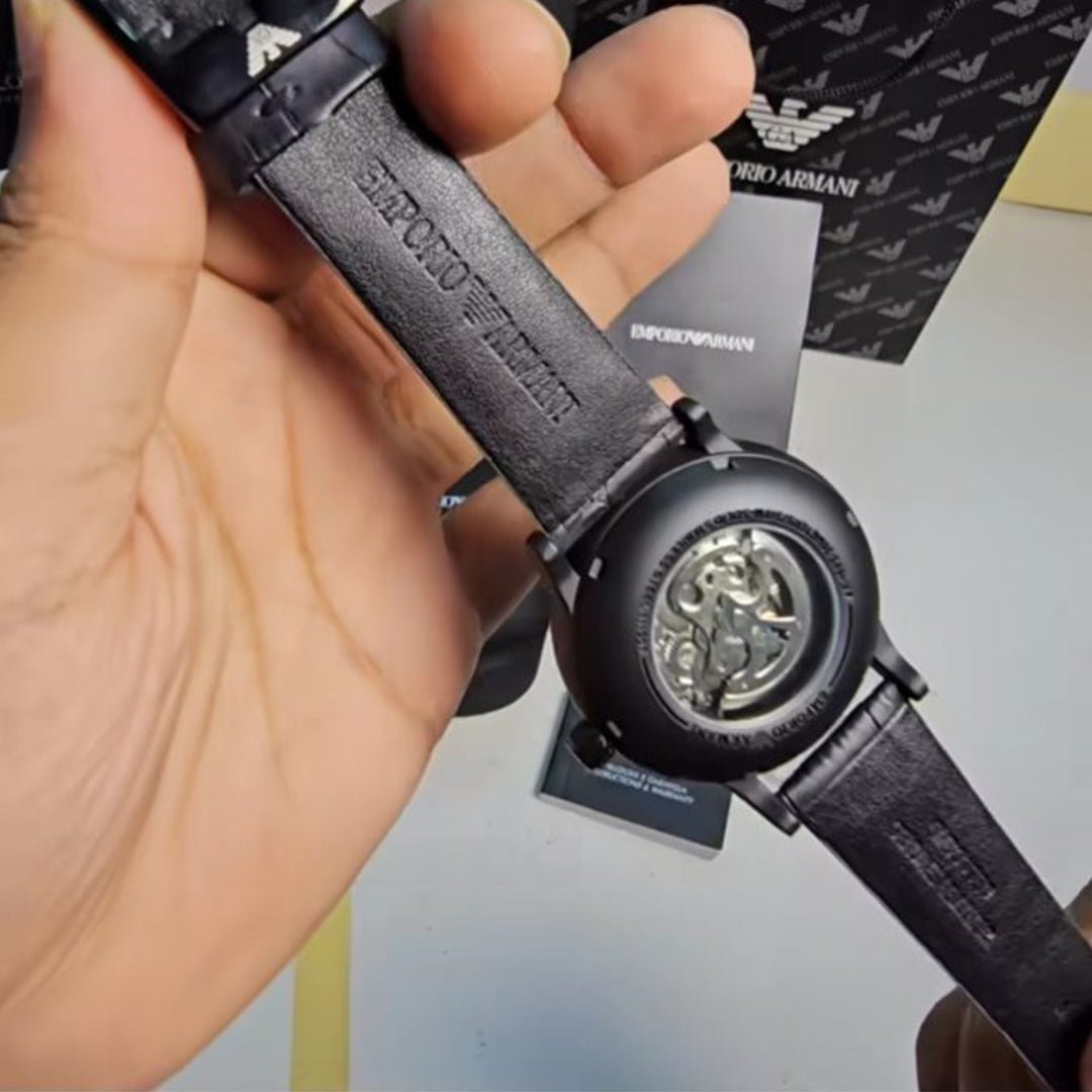 Armani Black Leather Automatic Watch - Image 7