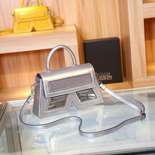 Karl Lagerfeld IKON Crossbody Shoulder Bag With OG Box & Dust Bag (Silver - 922)