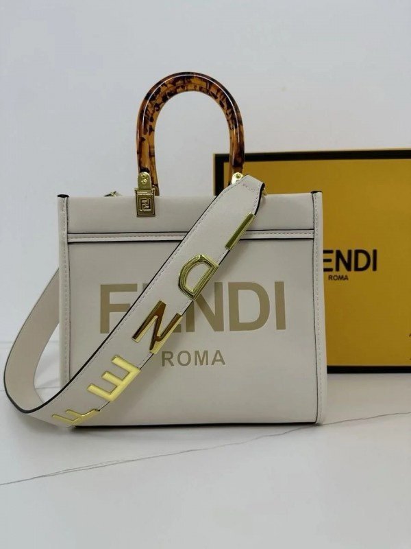 Fendi Roma Sunshine Small Tote Bag WithDust Bag & Shoulder Strap (White-981)